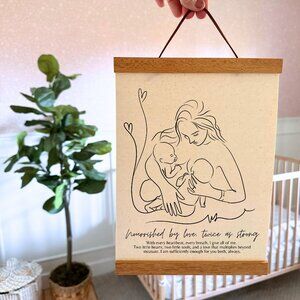 Nourished by Love – Two Babies, Twice as Strong Minimalist Drawing 8x12 Cotton